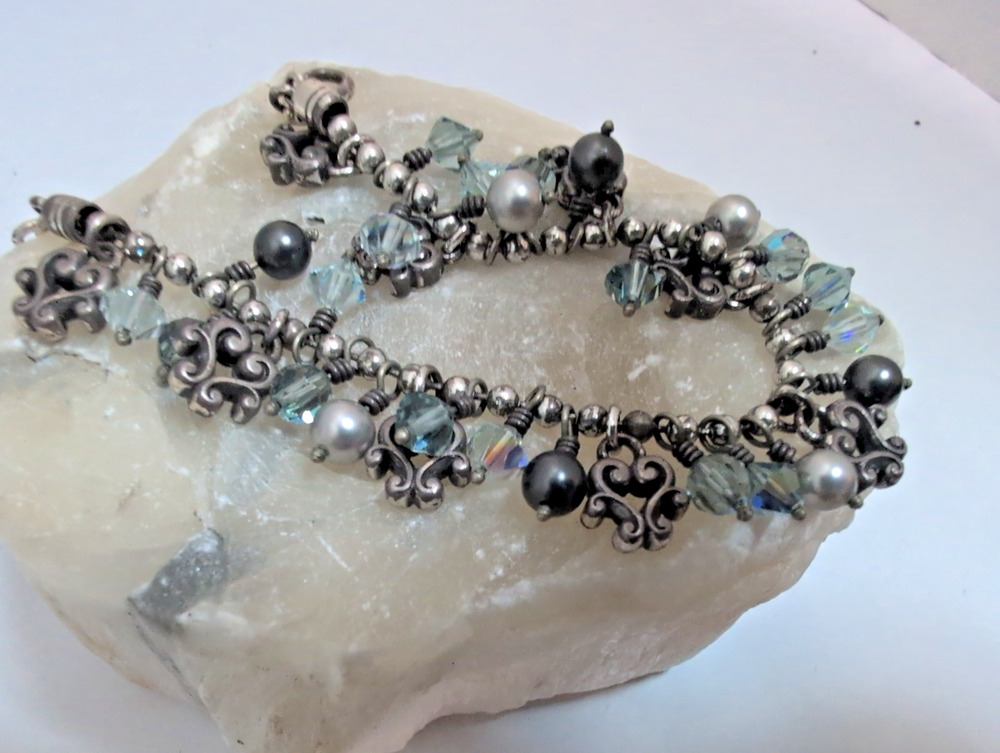 Brighton Cannes Blue Gem Dangle Retired Beaded Bracelet